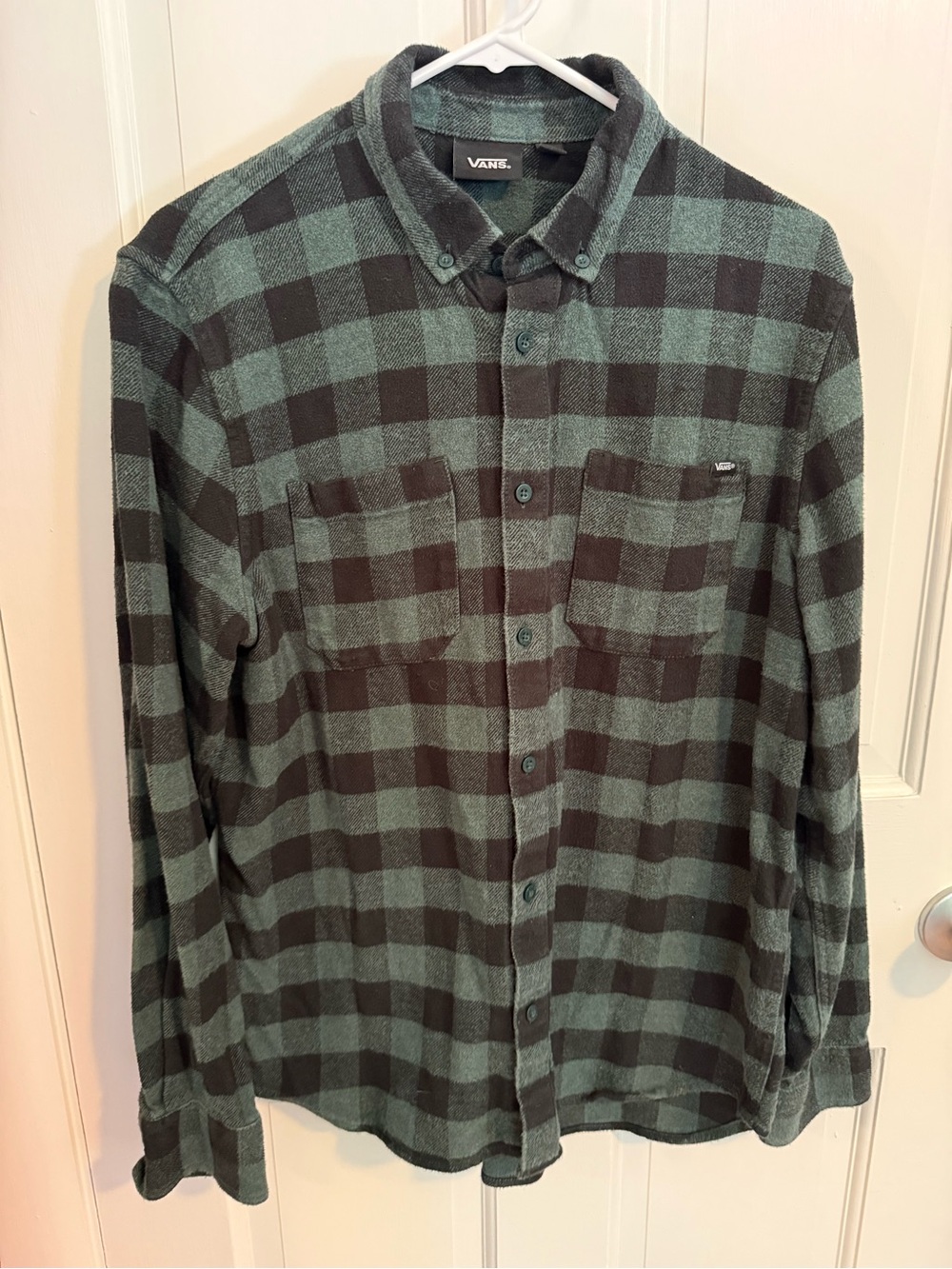 Vans Men's Green and Black Plaid Button-Down Shirt